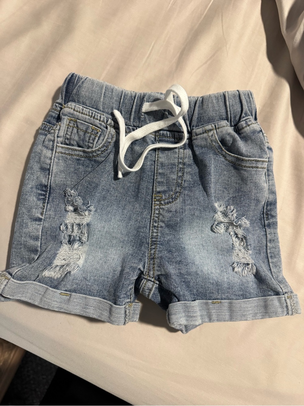 Little Bipsy Light Blue Distressed Denim Drawstring Shorts